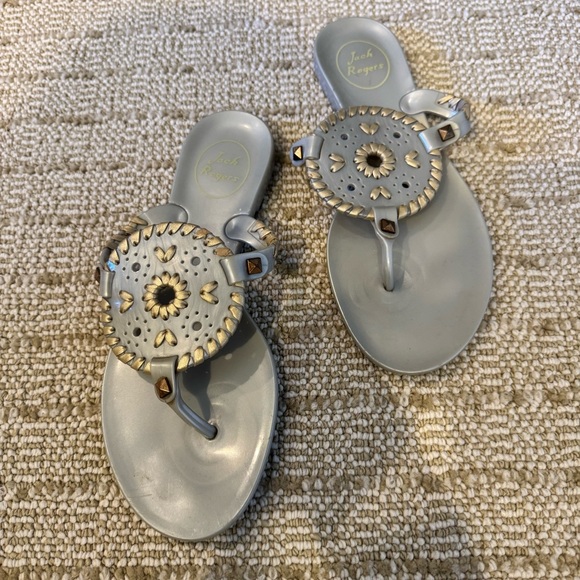 Jack Rogers Jelly Sandals Silver | Size 6 - Picture 1 of 5